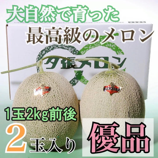 夕張メロン優品　2玉入り(1玉2kg前後) 1箱