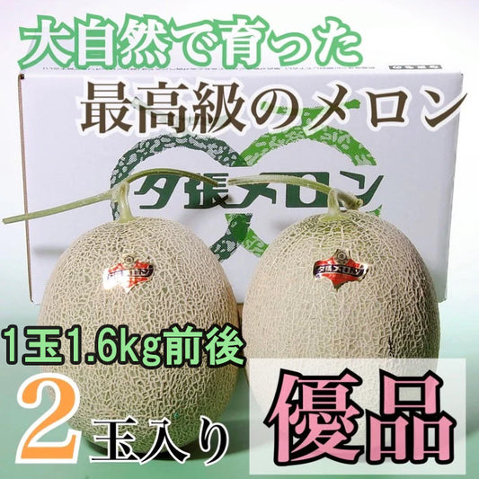 夕張メロン優品　2玉入り(1玉1.6kg前後) 1箱